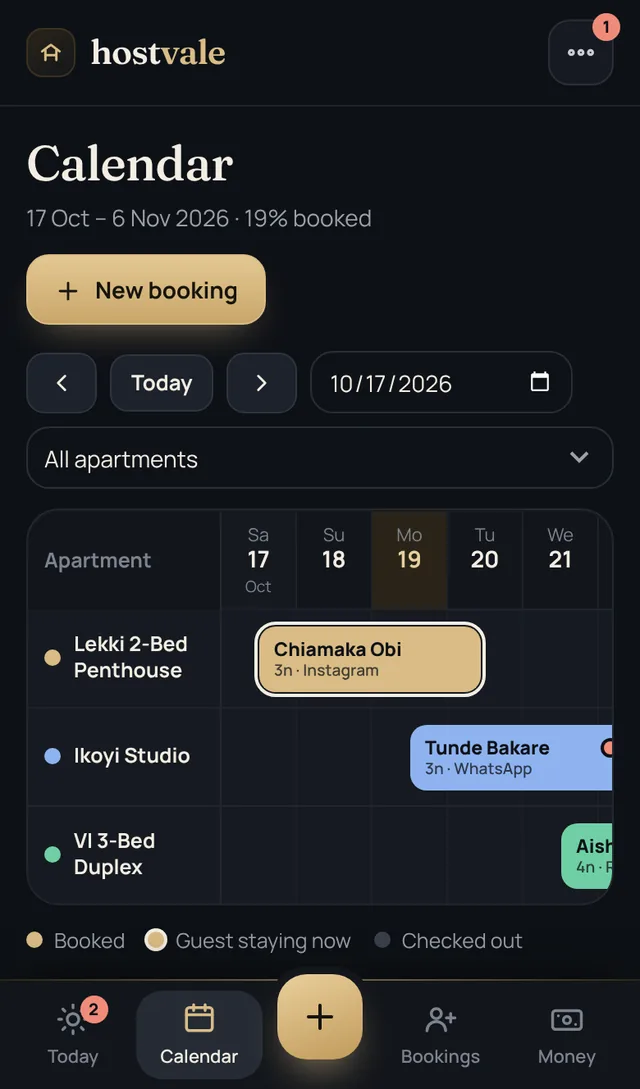 Hostvale app: one calendar for every apartment
